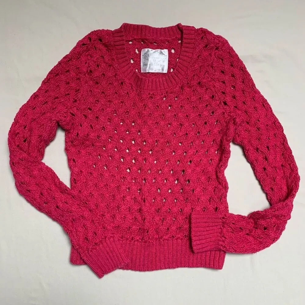 Justice Fuchsia Pink Knit Sweater Girl’s 12 Cozy Winter Valentine’s Day Love